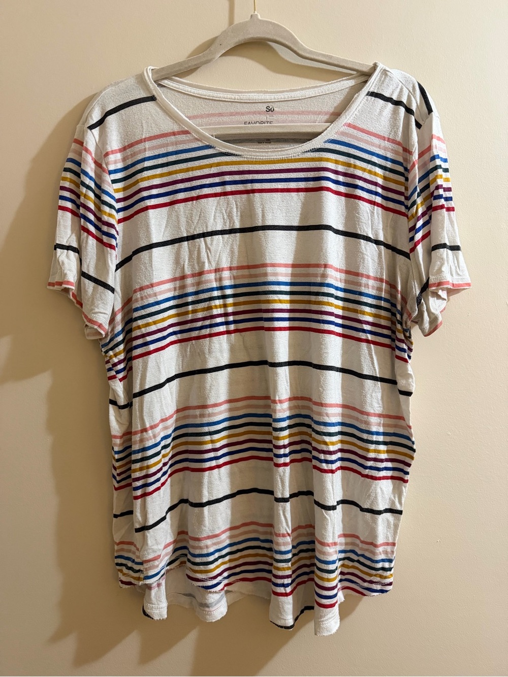 Sonoma White Scoop Neck Tee with Multicolor Stripes - Picture 2 of 7